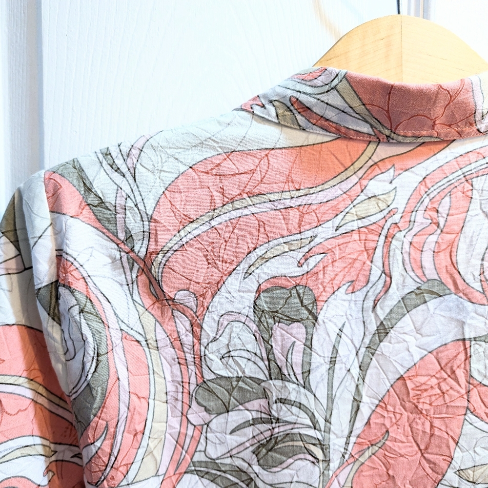 ALIA Petites White, Pink + Sage Green Printed Jacket / Blouse, 14P.